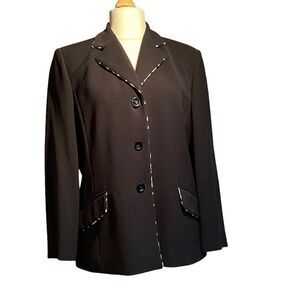 Vintage Ellen Tracy Black and White Wool Blazer Size 14 New 0196